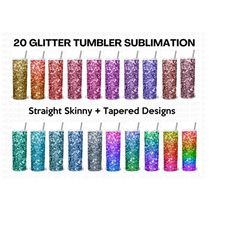 20 oz skinny glitter tumbler sublimation wraps bundle, glitter designs png bundle, ombre glitters pattern, straight, tapered,sublimation png