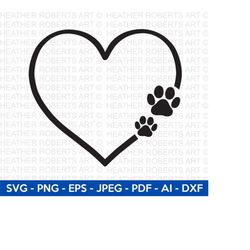 Dog Paw Heart Svg, Dog Svg, Paw SVG, Animal Paw Svg, Animal Svg, Dog Paw Print, Paw Print, Animal Print, Cut Files for Cricut, Silhouette