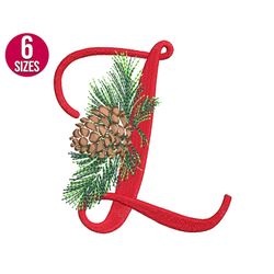 Christmas Alphabet embroidery design, L letter, Pine Cone, Font, Machine embroidery file, Instant Download