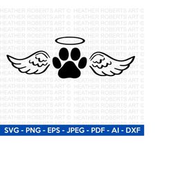 dog angel wings svg, dog svg, paw svg, dog lover svg, angel svg, dog angel halo svg, angel clipart svg, cut file for cricut, silhouette