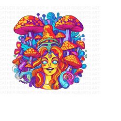 psychedelic magic mushroom woman, mushrooms png, woman png, psychedelic decor png, psychedelic art, psychedelic wall art png,sublimation png