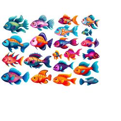 fish mega clipart set, fish png, fish clipart, sea creatures clipart, sea animals, sublimation, cute sea creatures png, cute fish png