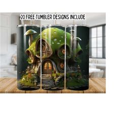 magical mushroom home 20oz skinny tumbler wrap, mushroom tumbler png, straight seamless graphics tumbler wrap png, instant digital download