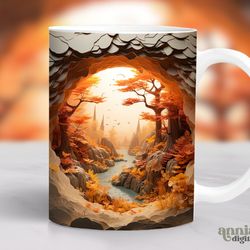 3d fall mug, autumn landscape