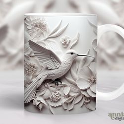 3d hummingbird mug, white humming bird