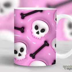 3d inflated skulls mug , halloween 11oz coffee cup template