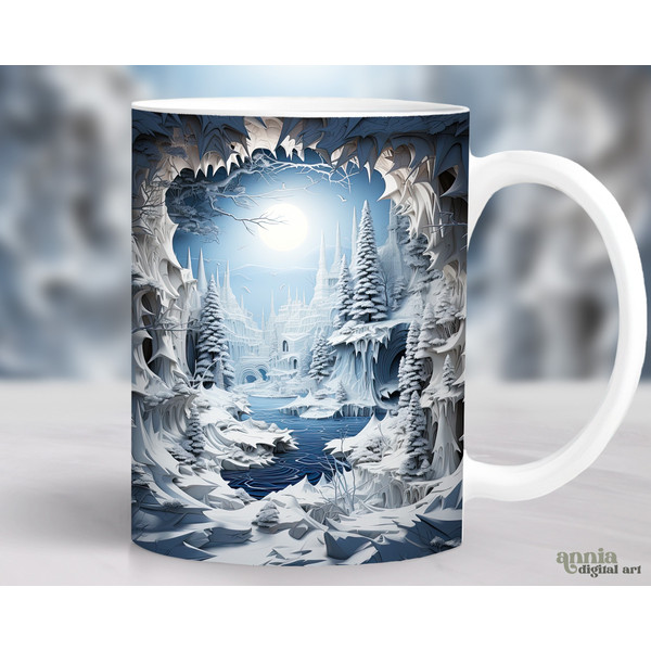 3D Winter Mug Wrap, Christmas Landscape Mug Sublimation Design, Snow 11oz Cup Template, December 15 oz Mug Wrap PNG, Winter Mug Press Design - 1.jpg