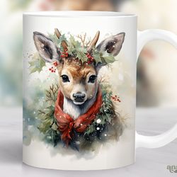 christmas baby deer mug, watercolor winter reindeer mug