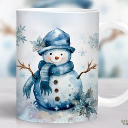 christmas snowman mug, blue christmas mug