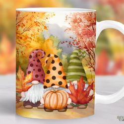 fall gnomes mug, watercolor autumn mug