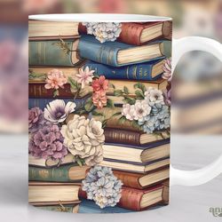 flowers book mug, watercolor reading mug