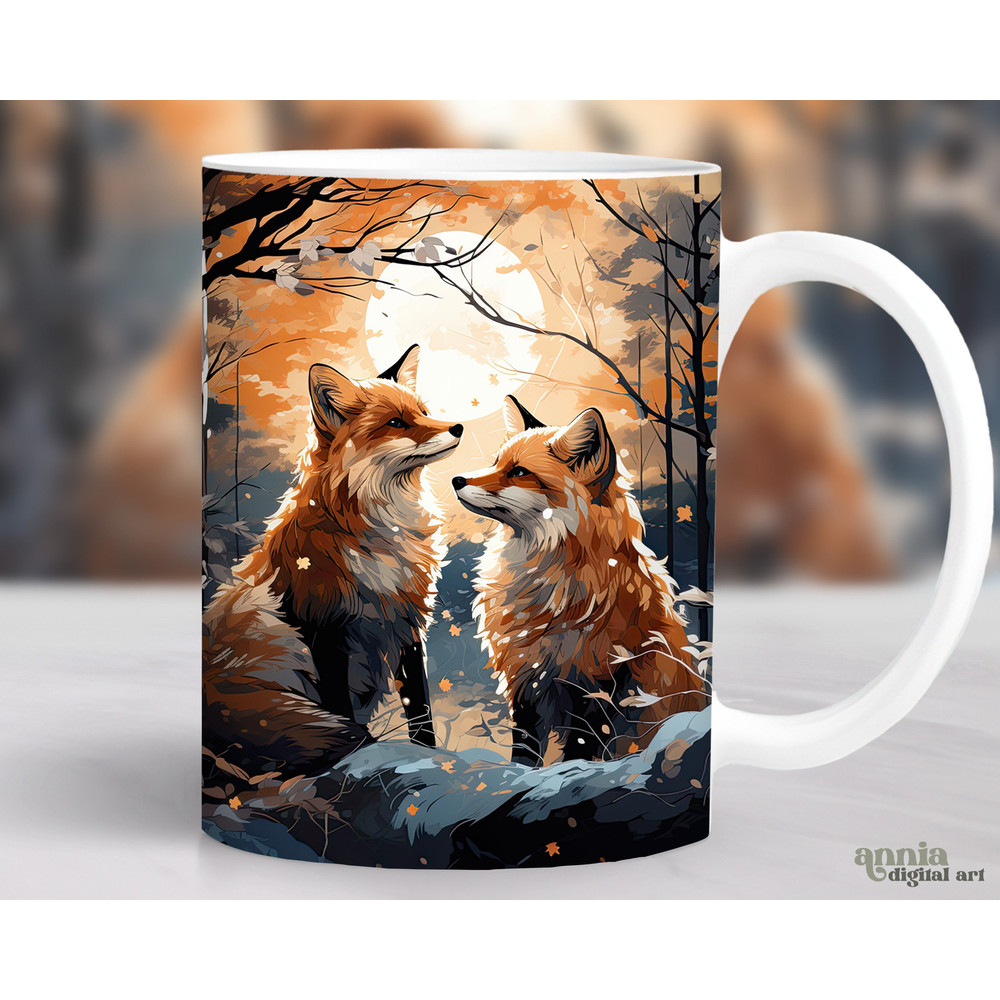 Fox Mug Wrap, Watercolor Foxes Mug Sublimation Design, Woodland Forest Animals 11oz Coffee Cup Wrap, 15 oz Mug Wrap PNG, Mug Press Design - 1.jpg