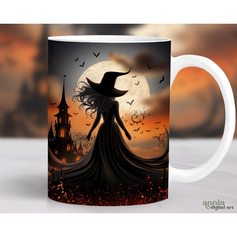 Halloween Witch Mug Wrap, Spooky Season Mug Sublimation Design, Witch 11oz Coffee Cup Wrap, 15 oz Mug Wrap PNG, Halloween Mug Press Design - 1.jpg