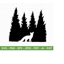 fox in the forest svg, fox silhouette svg, wilderness svg, woods svg, animal svg, wild animals svg, jungle svg, cut files for cricut