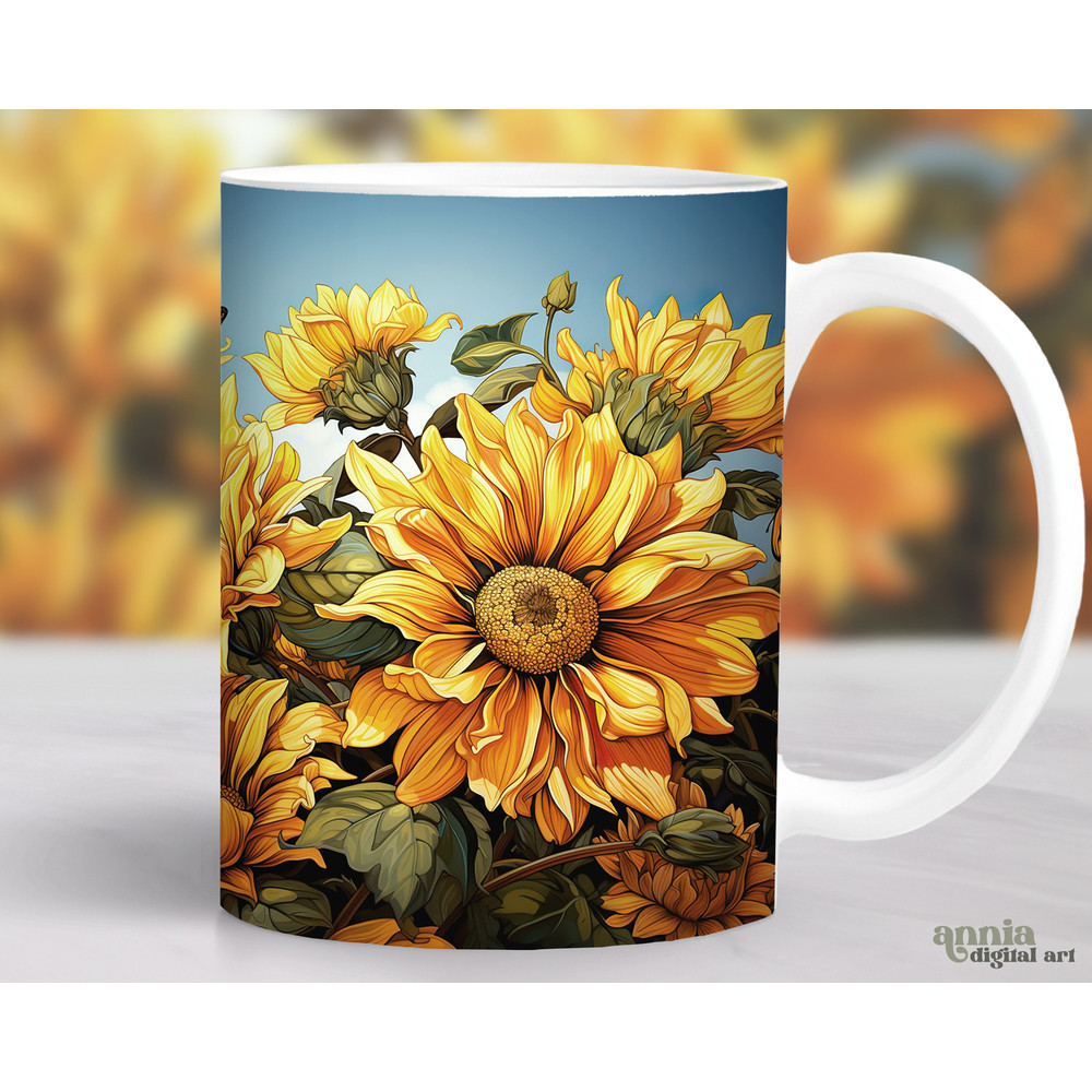 Sunflowers Mug Wrap, Yellow Floral Sublimation Design, Fall Flowers 11oz Coffee Cup Template, Botanical 15 oz Mug Wrap PNG, Mug Press Design - 1.jpg
