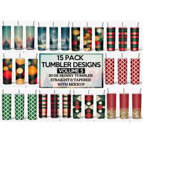 20 oz christmas skinny tumbler sublimation wraps bundle, volume 5, christmas designs png bundle, straight, tapered, sublimation png