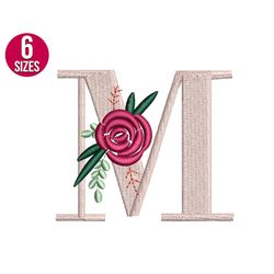 floral font flower alphabet m letter embroidery design, machine embroidery file, instant download