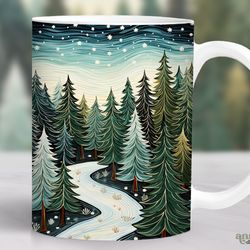 winter pine trees mug, nature landscape mug