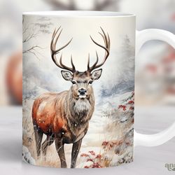 winter reindeer mug, watercolor christmas deer mug