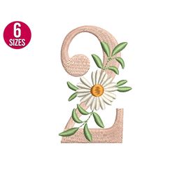 floral font flower alphabet number two embroidery design, number 2, machine embroidery file, instant download