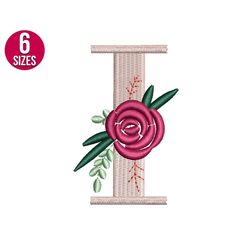 floral font flower alphabet i letter embroidery design, machine embroidery file, instant download