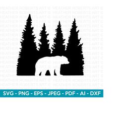 bear in the forest svg, bear svg, bear silhouette svg, papa bear svg, mama bear svg, bear clipart, cut files for cricut, silhouette