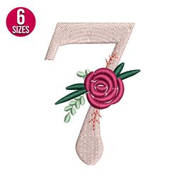 Floral Alphabet seven 7 embroidery design, Machine embroidery pattern, Instant Download