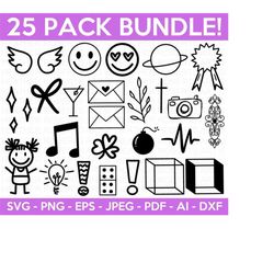 doodle svg bundle, wings svg, emoji svg, camera svg, cube svg, domino svg, ribbon svg, clover svg, bomb svg, cut files cricut, silhouette