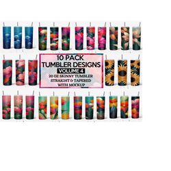 20 oz floral skinny tumbler sublimation wraps bundle, volume 4, floral designs png bundle, straight, tapered, sublimation png