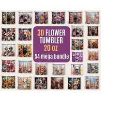 3d colorful flowers bundle 20 oz tumbler png, floral skinny sublimation wrap, dog pattern png, flower lovers png, garden lovers