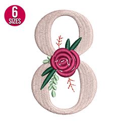Floral Alphabet eight 8 embroidery design, Machine embroidery pattern, Instant Download