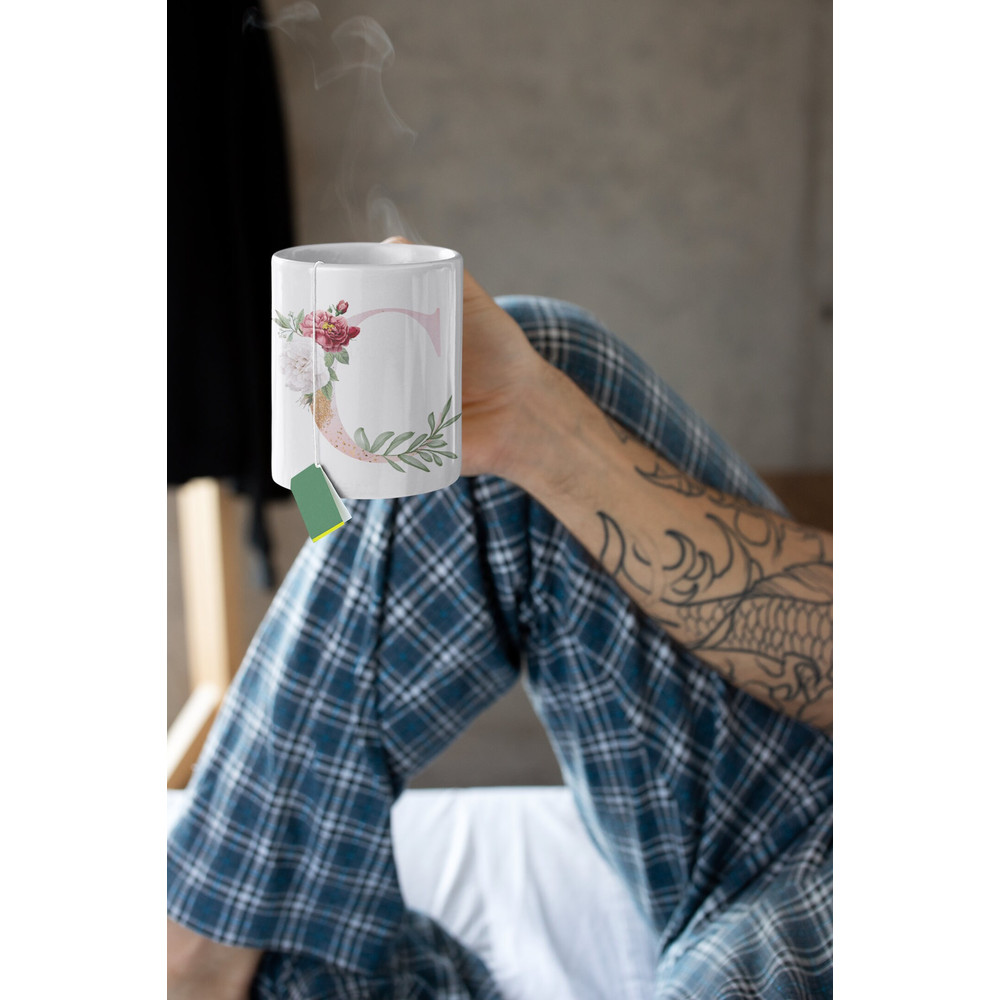 Letter C Floral Alphabet Coffee Mug Name Begins with C Initial Mug Initial Coffee Cup Birthday Gift Watercolor Flowers Mug 11oz - 10.jpg