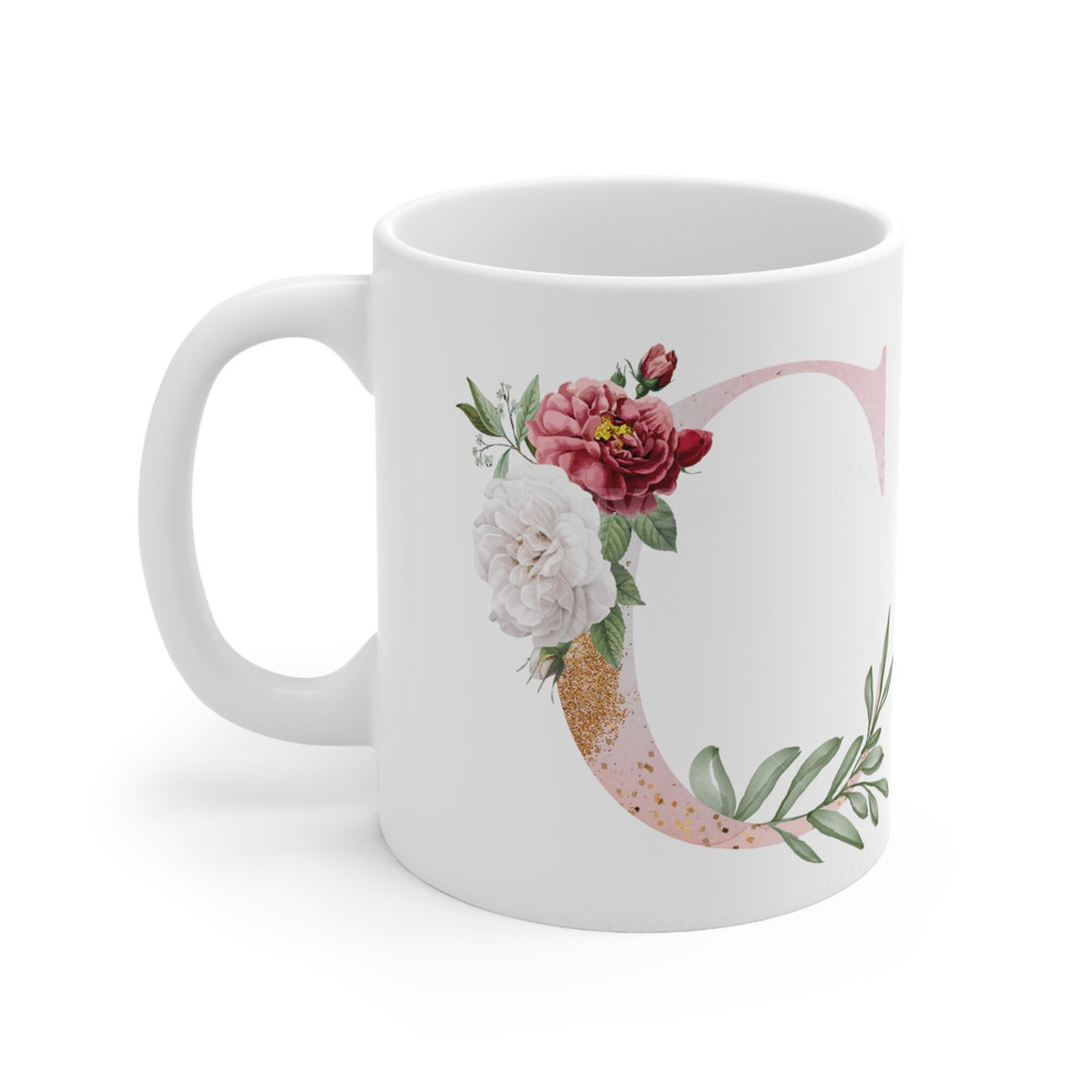 Letter C Floral Alphabet Coffee Mug Name Begins with C Initial Mug Initial Coffee Cup Birthday Gift Watercolor Flowers Mug 11oz - 3.jpg