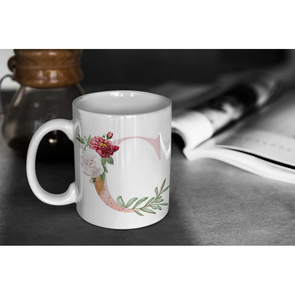 Letter C Floral Alphabet Coffee Mug Name Begins with C Initial Mug Initial Coffee Cup Birthday Gift Watercolor Flowers Mug 11oz - 9.jpg
