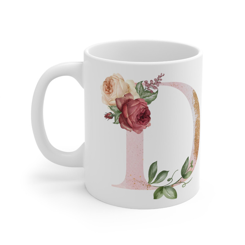 Letter D Floral Alphabet Coffee Mug Name Begins with D Initial Mug Initial Coffee Cup Birthday Gift Watercolor Flowers Mug 11oz - 2.jpg