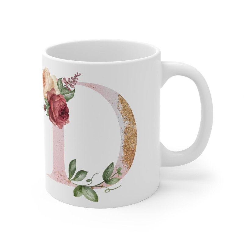 Letter D Floral Alphabet Coffee Mug Name Begins with D Initial Mug Initial Coffee Cup Birthday Gift Watercolor Flowers Mug 11oz - 3.jpg