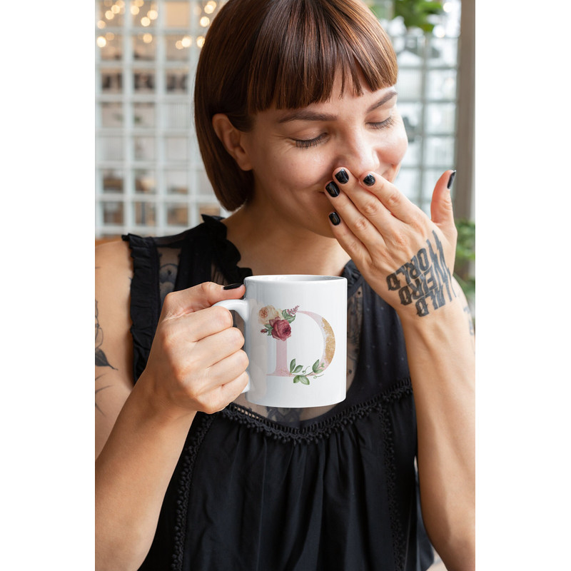 Letter D Floral Alphabet Coffee Mug Name Begins with D Initial Mug Initial Coffee Cup Birthday Gift Watercolor Flowers Mug 11oz - 8.jpg