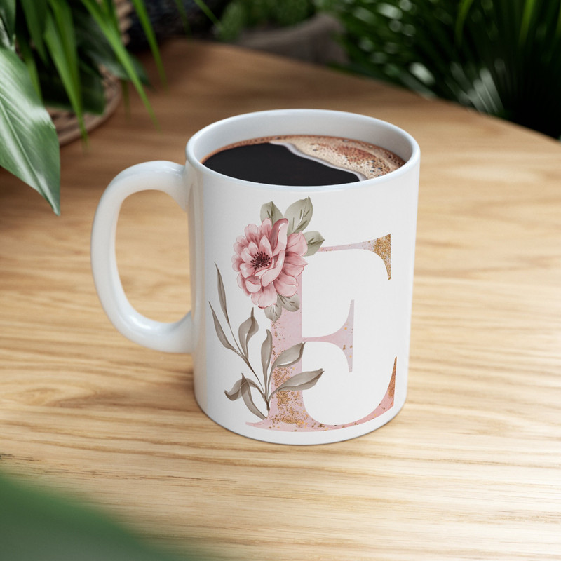 Letter E Floral Alphabet Coffee Mug  Name Begins with E  Initial Mug  Initial Coffee Cup  Birthday Gift  Watercolor Flowers Mug  11oz - 10.jpg