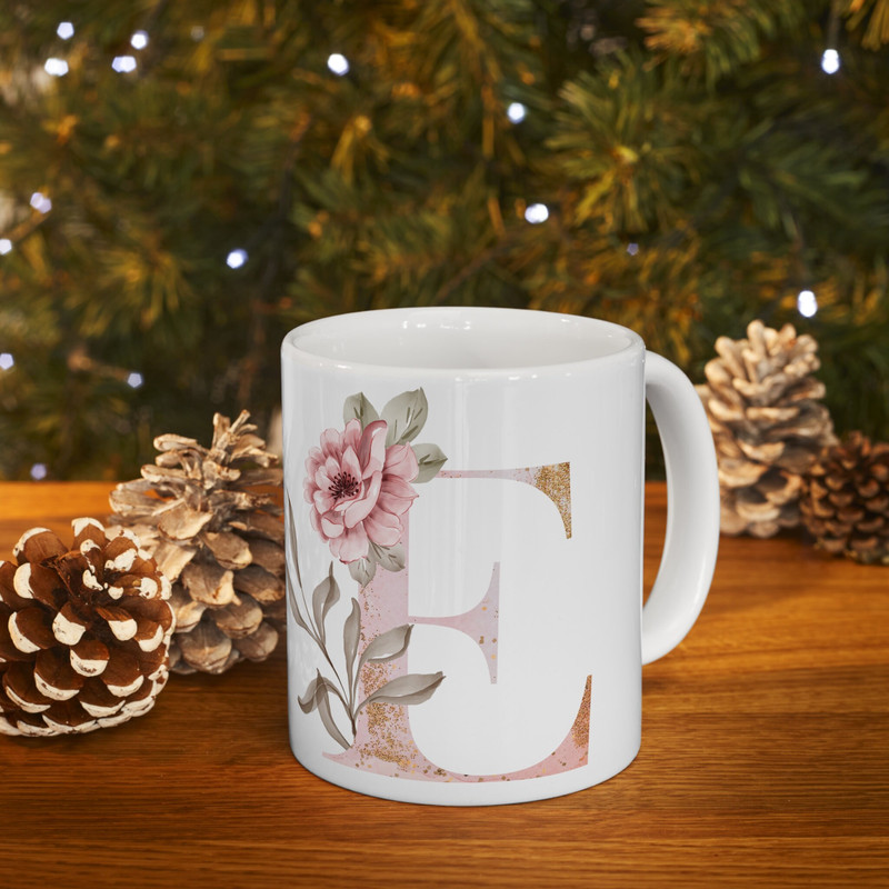Letter E Floral Alphabet Coffee Mug  Name Begins with E  Initial Mug  Initial Coffee Cup  Birthday Gift  Watercolor Flowers Mug  11oz - 2.jpg