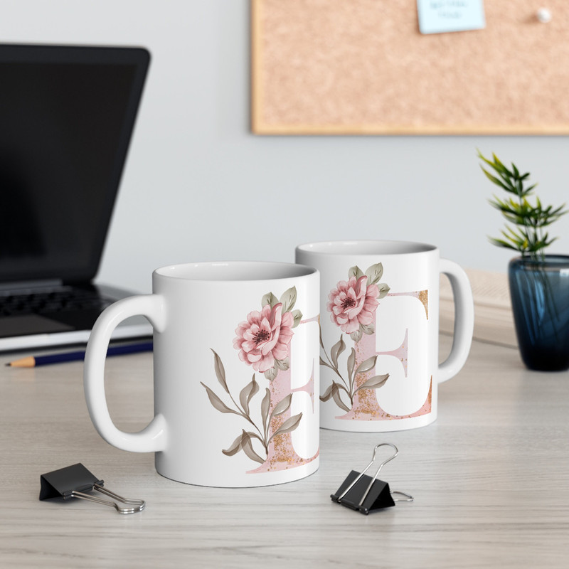 Letter E Floral Alphabet Coffee Mug  Name Begins with E  Initial Mug  Initial Coffee Cup  Birthday Gift  Watercolor Flowers Mug  11oz - 3.jpg