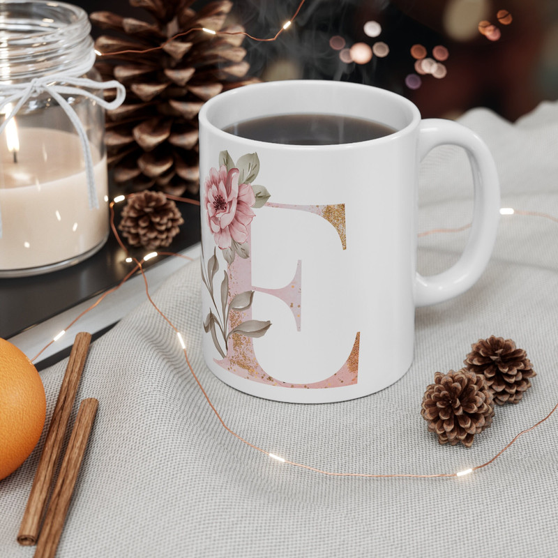 Letter E Floral Alphabet Coffee Mug  Name Begins with E  Initial Mug  Initial Coffee Cup  Birthday Gift  Watercolor Flowers Mug  11oz - 4.jpg