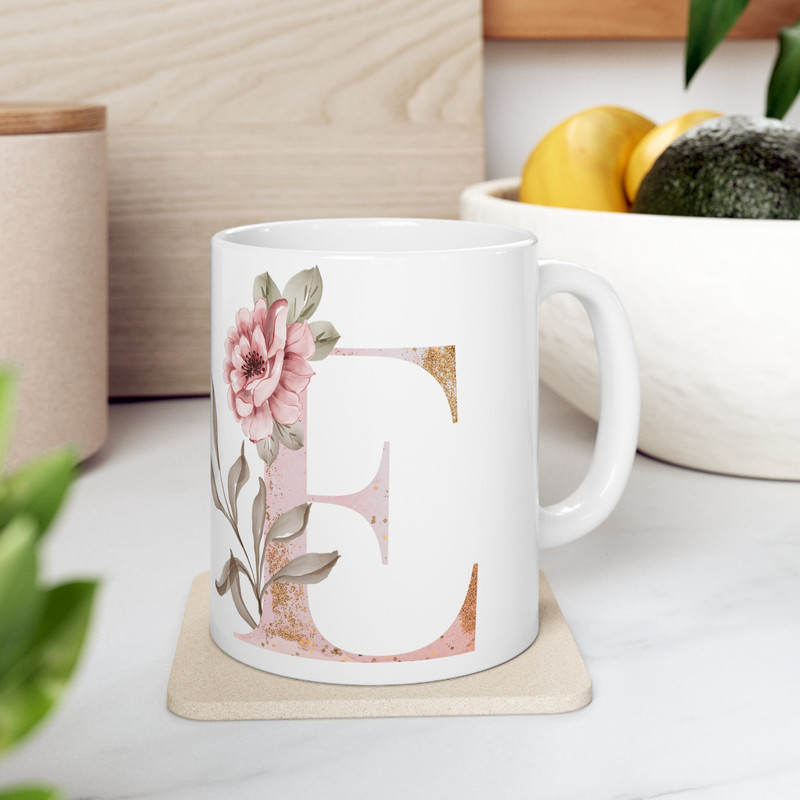 Letter E Floral Alphabet Coffee Mug  Name Begins with E  Initial Mug  Initial Coffee Cup  Birthday Gift  Watercolor Flowers Mug  11oz - 5.jpg