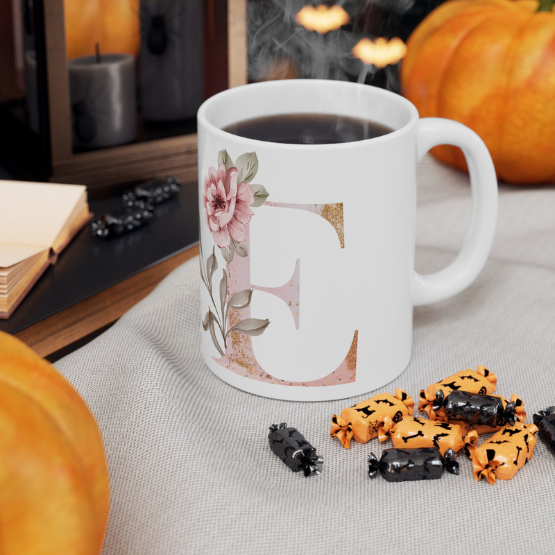 Letter E Floral Alphabet Coffee Mug  Name Begins with E  Initial Mug  Initial Coffee Cup  Birthday Gift  Watercolor Flowers Mug  11oz - 6.jpg