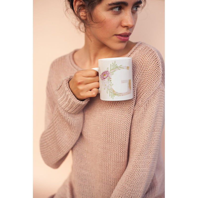 Letter G Floral Alphabet Coffee Mug Name Begins with G Initial Mug Initial Coffee Cup Birthday Gift Watercolor Flowers Mug 11oz - 1.jpg