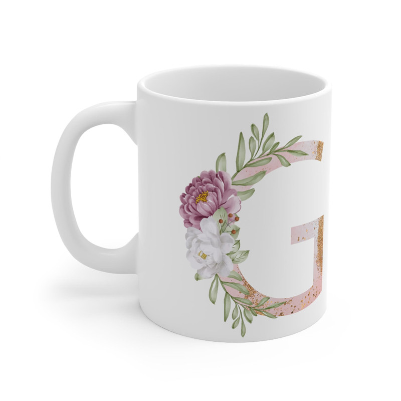 Letter G Floral Alphabet Coffee Mug Name Begins with G Initial Mug Initial Coffee Cup Birthday Gift Watercolor Flowers Mug 11oz - 2.jpg