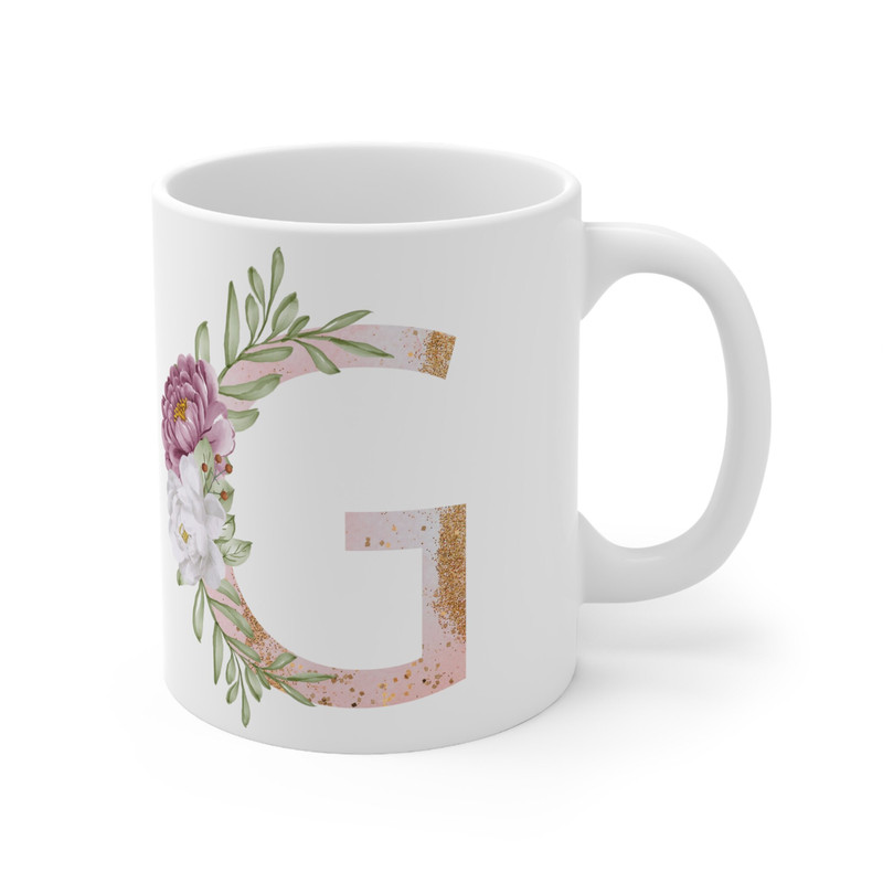 Letter G Floral Alphabet Coffee Mug Name Begins with G Initial Mug Initial Coffee Cup Birthday Gift Watercolor Flowers Mug 11oz - 3.jpg