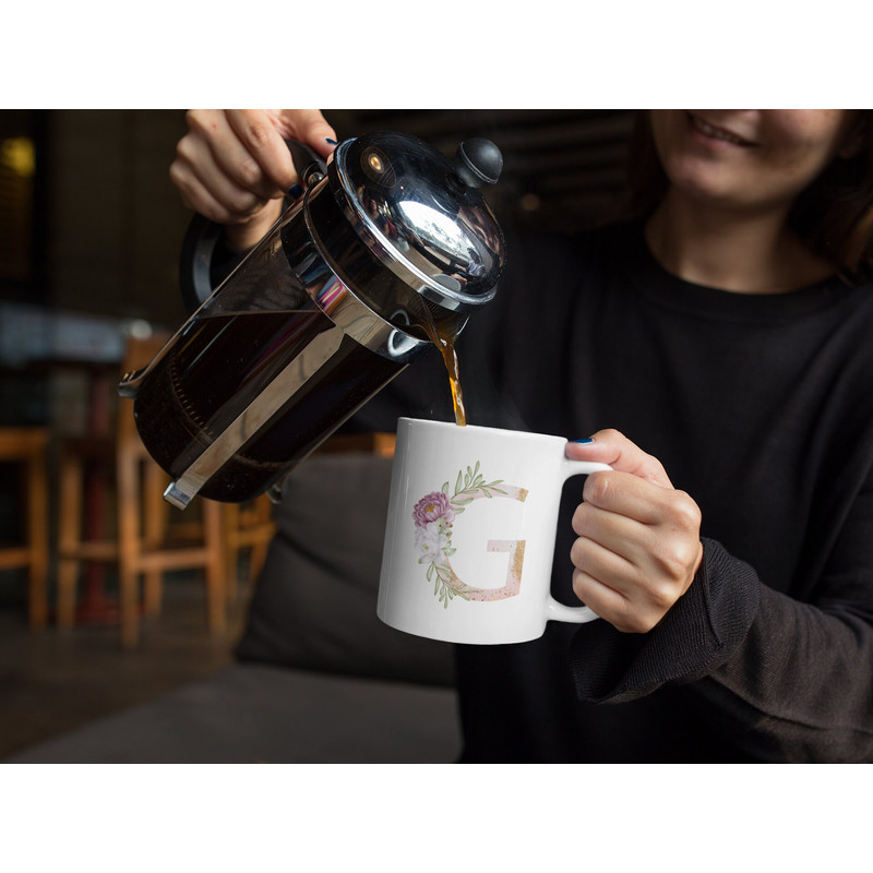 Letter G Floral Alphabet Coffee Mug Name Begins with G Initial Mug Initial Coffee Cup Birthday Gift Watercolor Flowers Mug 11oz - 8.jpg