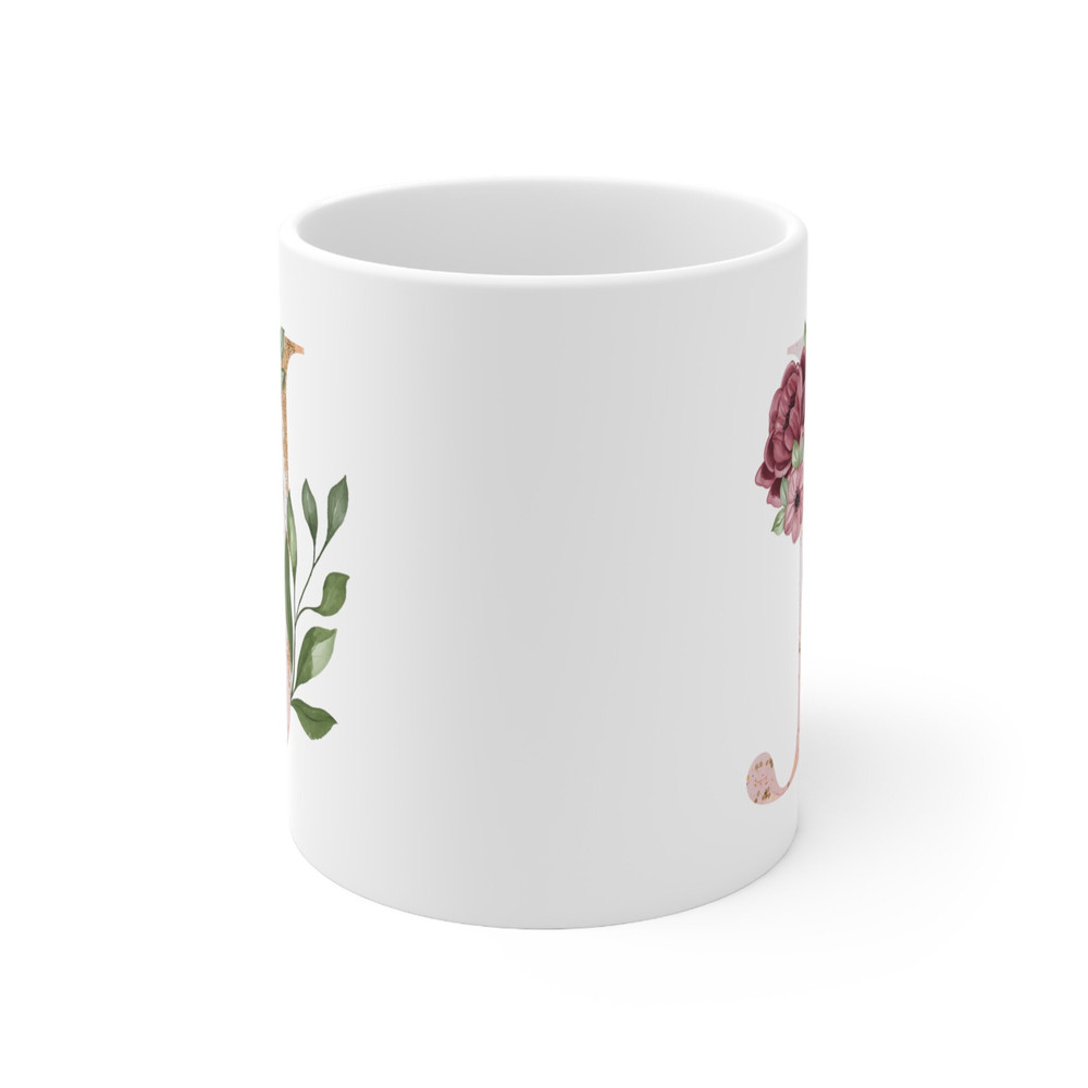Letter J Floral Alphabet Coffee Mug Name Begins with J Initial Mug Initial Coffee Cup Birthday Gift Watercolor Flowers Mug 11oz - 10.jpg