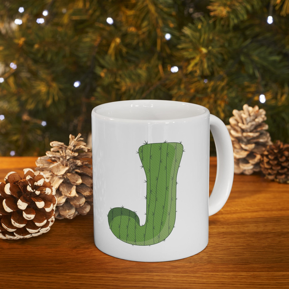 Letter J Green Initial Mug Letter Mug Cup Initial J Personalized Initial Mug Alphabet Mug Letter Mug Gift for Loved Ones 11oz - 2.jpg