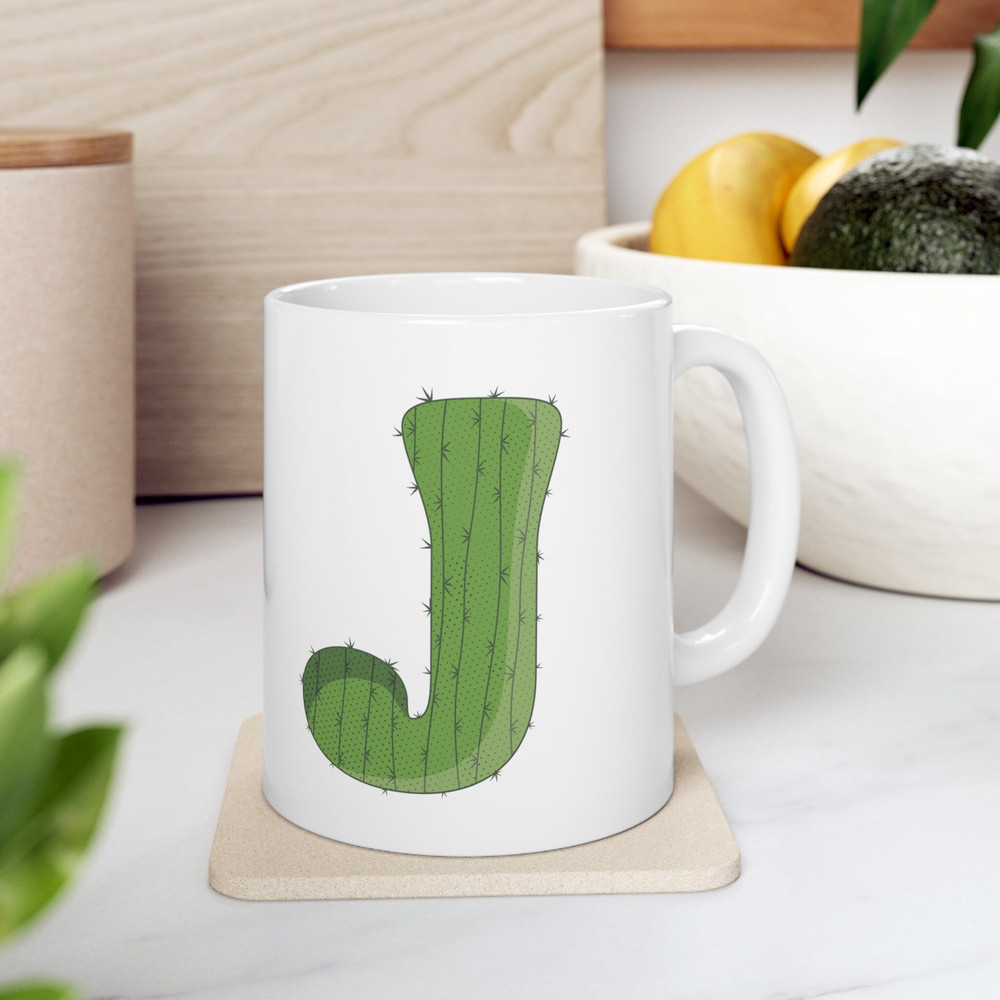Letter J Green Initial Mug Letter Mug Cup Initial J Personalized Initial Mug Alphabet Mug Letter Mug Gift for Loved Ones 11oz - 3.jpg